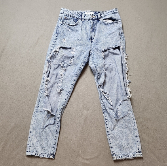 Garage Denim - Garage Distressed Destroyed High Waisted Mom Jeans acid Wash 11/30